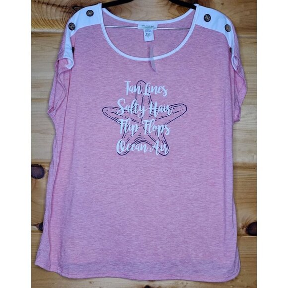 New Exclusive One Women's 2X Plus Size Blouse Pink Comfy Top Casual Beach Shirt - Picture 1 of 16